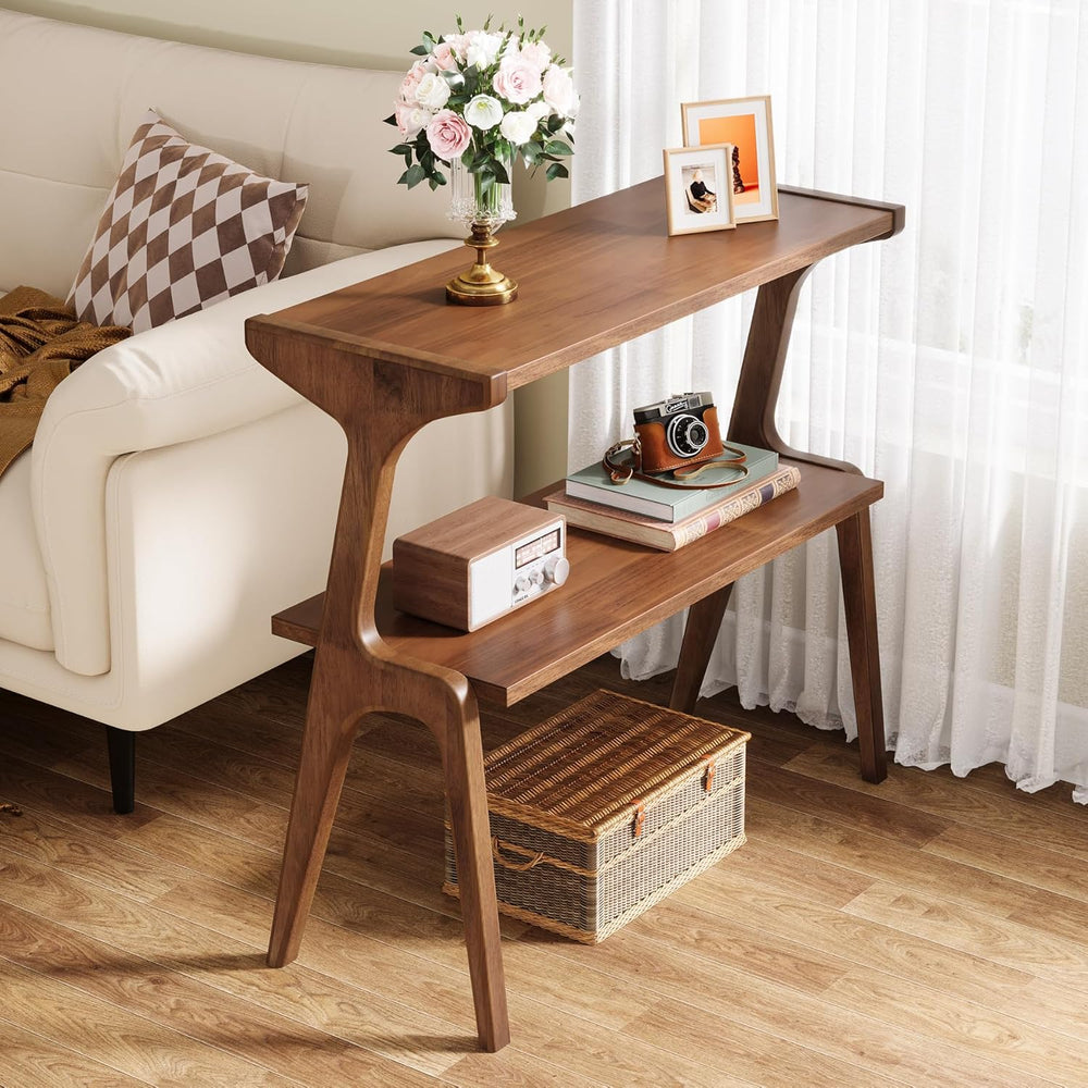 Tribesigns Solid Wood End Table, 2-Tier Farmhouse Side Table with Storage She...