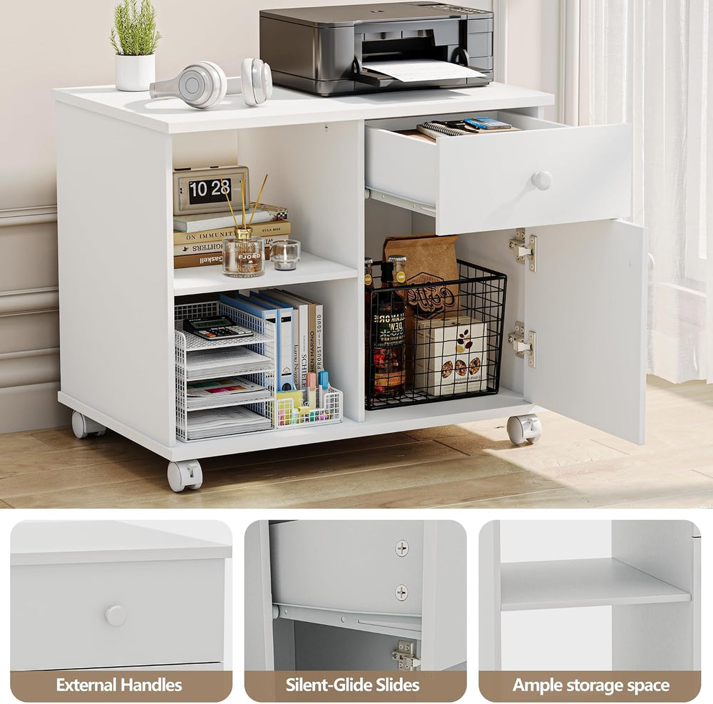 Quikraen Wooden Rolling File Cabinet with Open Shelves & Lockable Door, 2...