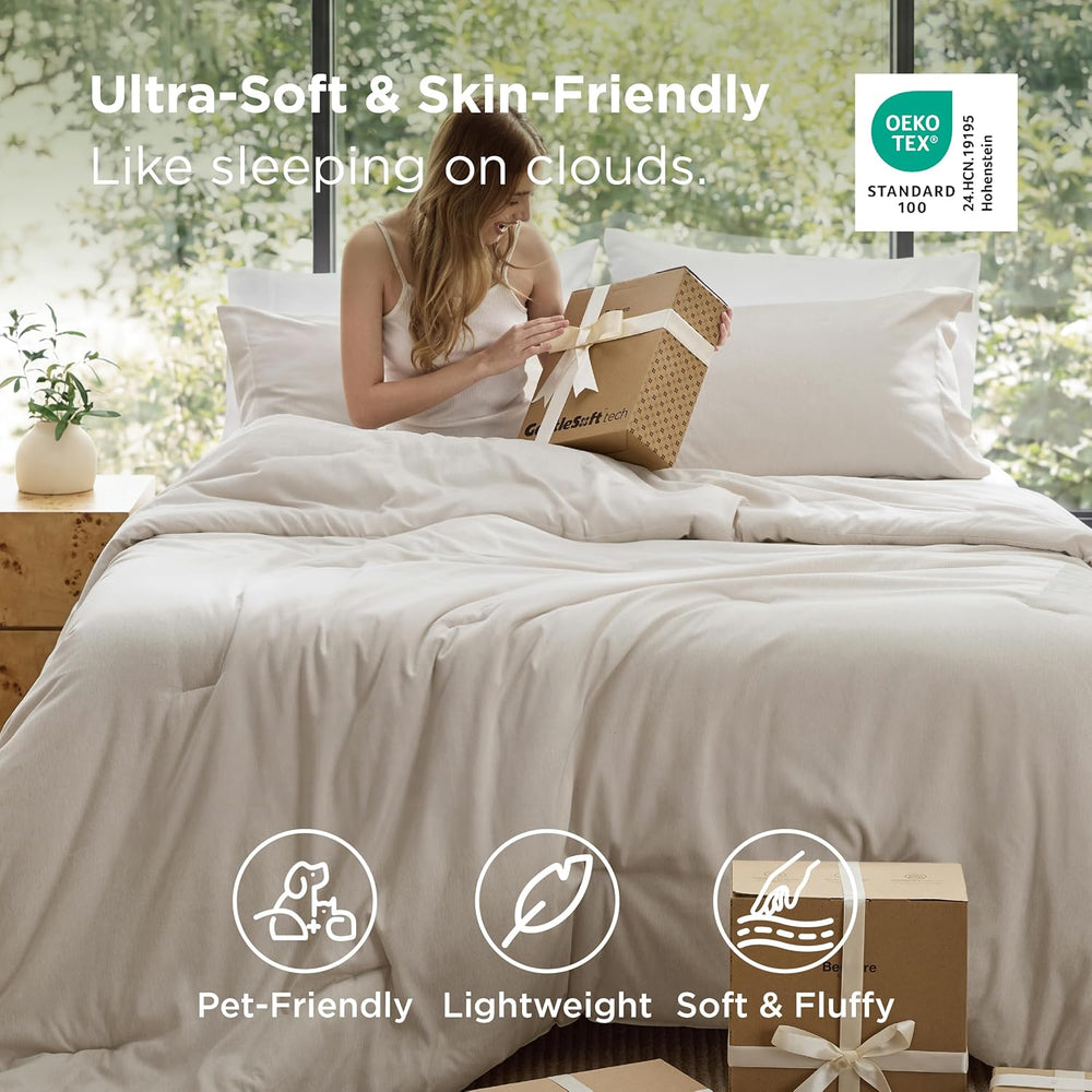 Bedsure Full Size Comforter Set, Soft Beige Cationic Dyed Bed Set 3 Pieces