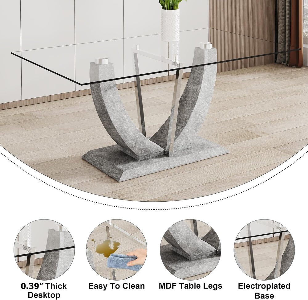 71" Glass Dining Table Set for 6, Modern Dining Room Table Set, Tempered...