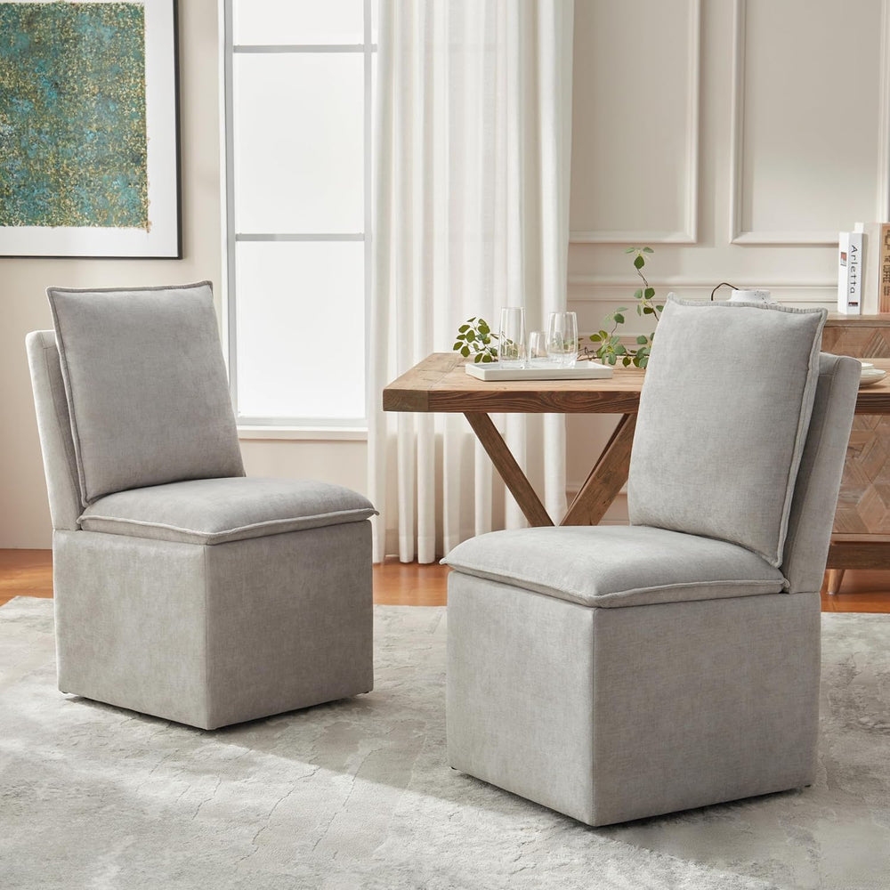 VKNOW Upholstered Dining Chairs Set of 2, Modern Rolling Chairs with Storage ...
