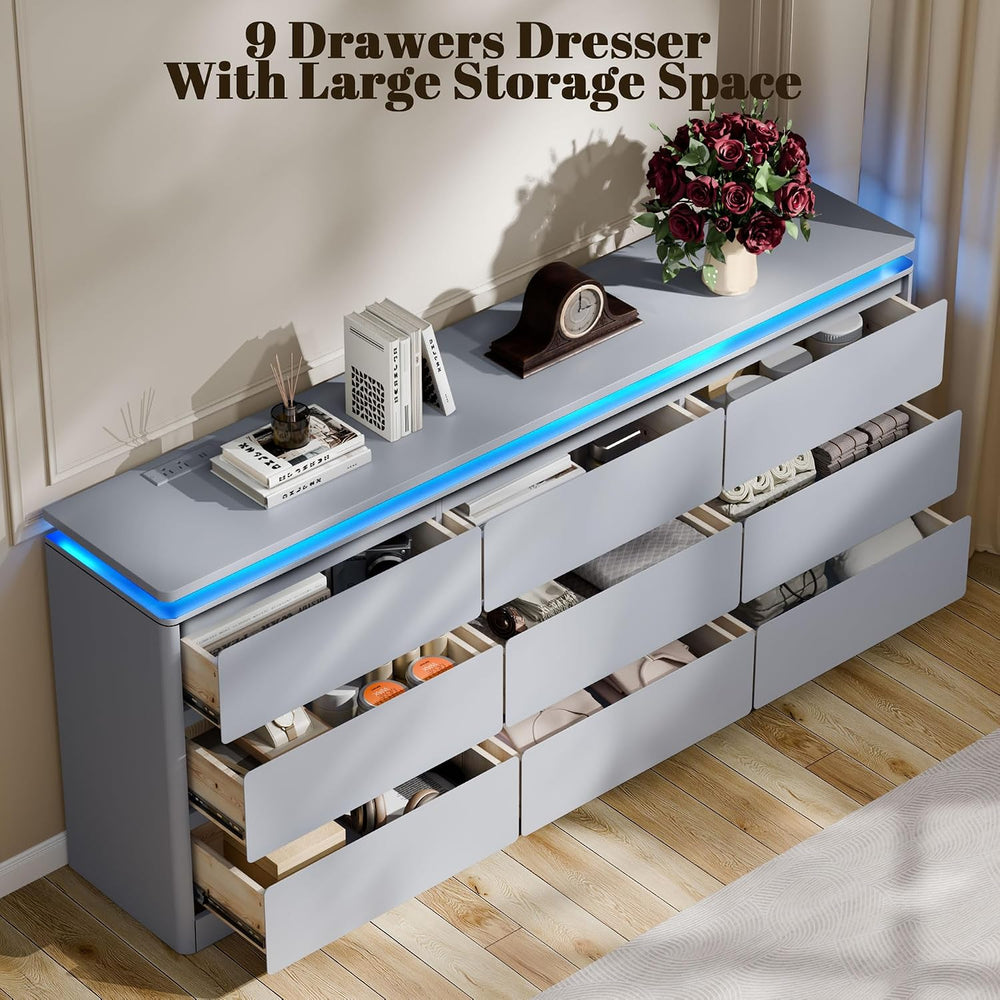Gyfimoie 9 Drawer Dresser for Bedroom, 62.99" Long Gray Chest of Drawers...