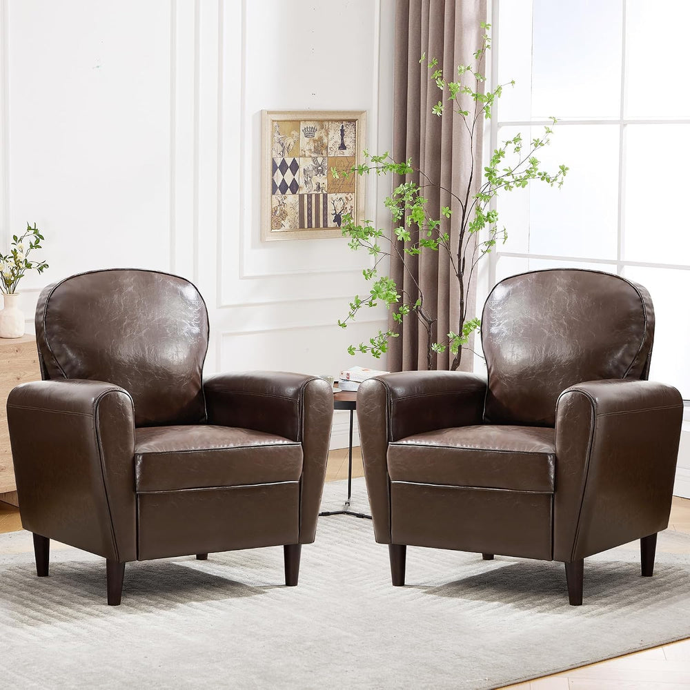 Mid Century Accent Chair Set of 2, Modern Faux Leather Arm Chair, Upholstered...