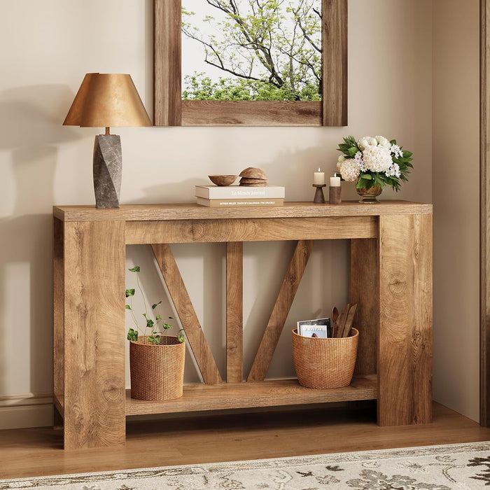 Tohomeor Console Table for Entryway, 47 Inches Narrow Sofa Table Behind The Couch, Farmhouse Wood Entry Table with Storage Shelves for Hallway Foyer Living Room, Rustic Wood Grain