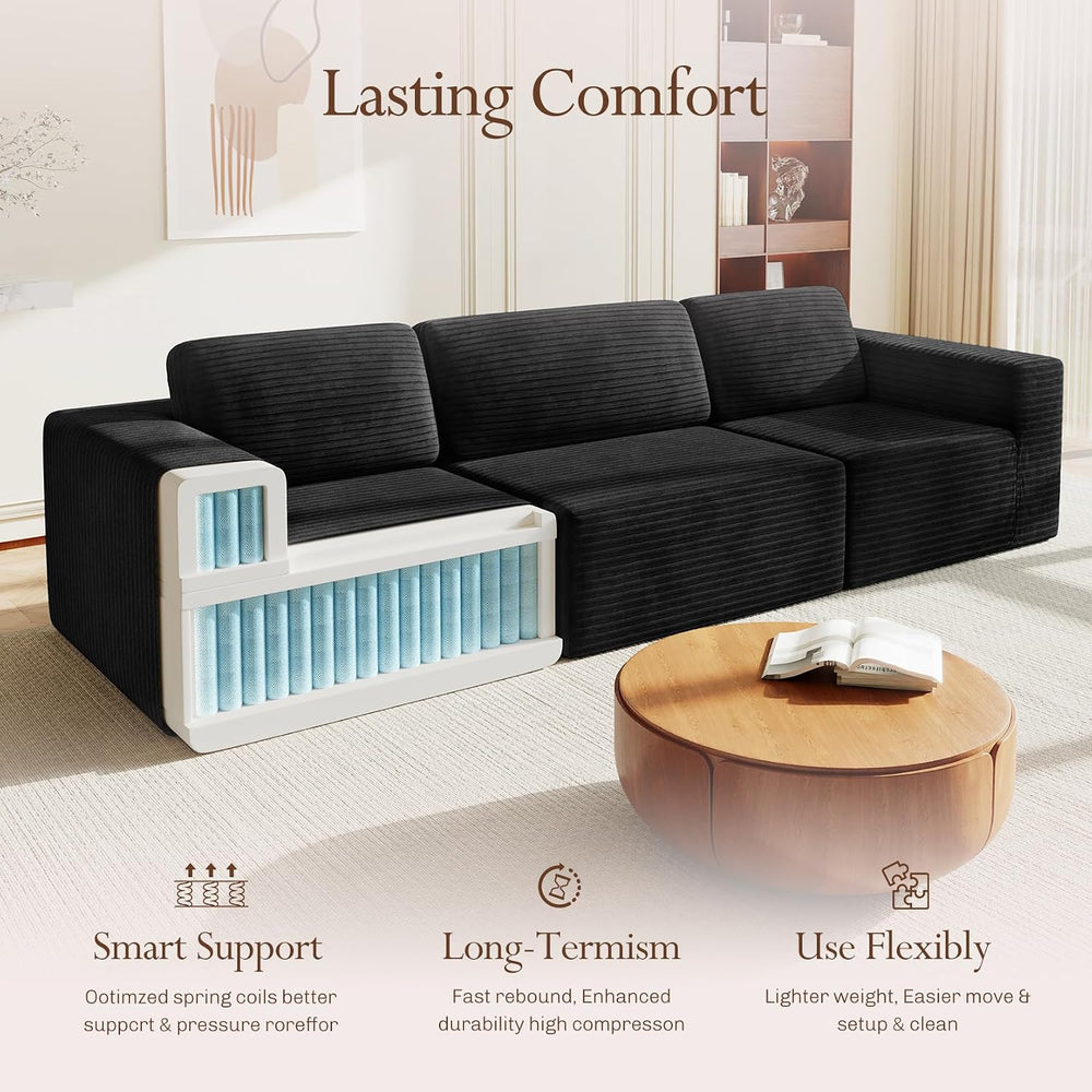 Vesgantti 119" Modular Sectional Sofa, Corduroy Cloud Couch with Deep Se...