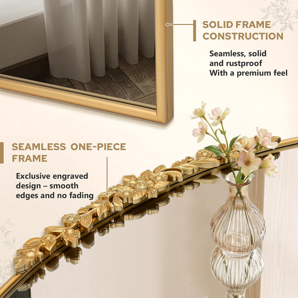 Besdomus Vintage Gold Arched Mirror: 32"x24" French Baroque Antique...