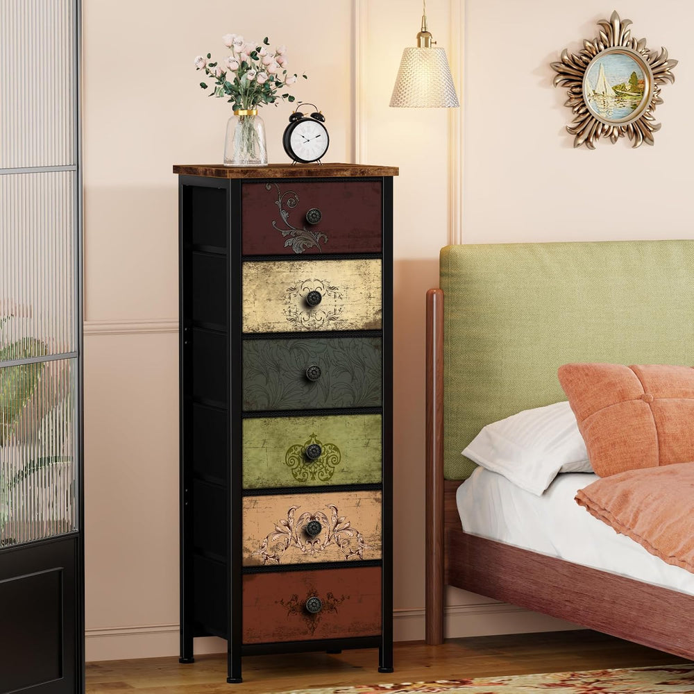VASICAR Tall Dresser with 6 Large Drawers, Small Fabric Dresser Nightstand