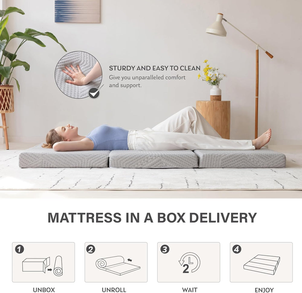 MLILY Single Trifold Mattress, 4 Inch Foldable Gel Memory Foam Mattress
