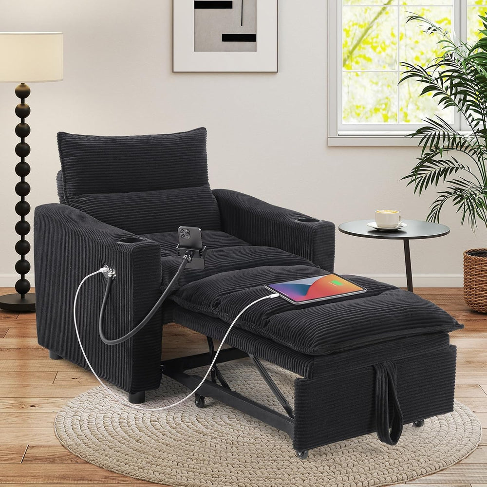 Corduroy Sleeper Sofa Bed with Cup Holders, 3-in-1 Convertible Pull Out Futon...