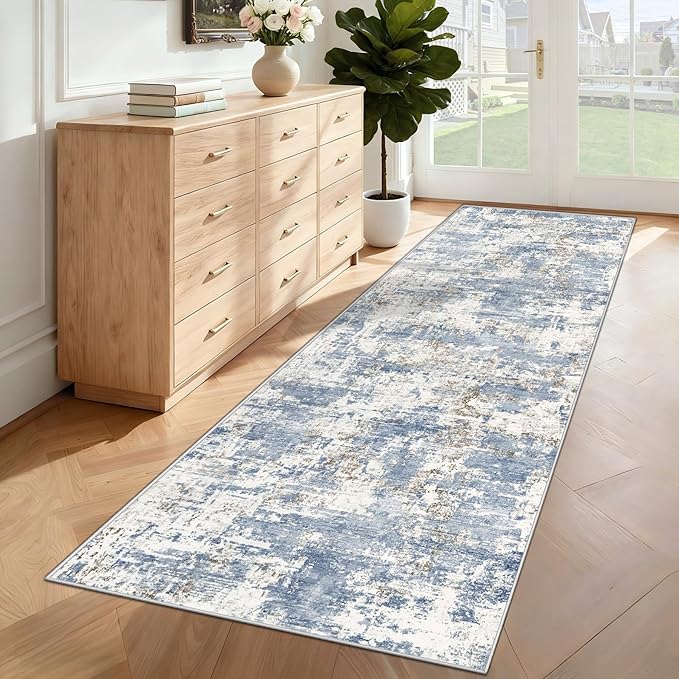 2x8 Runner Rug for Hallway, Washable Modern Abstract Runner Rugs Neutral Soft