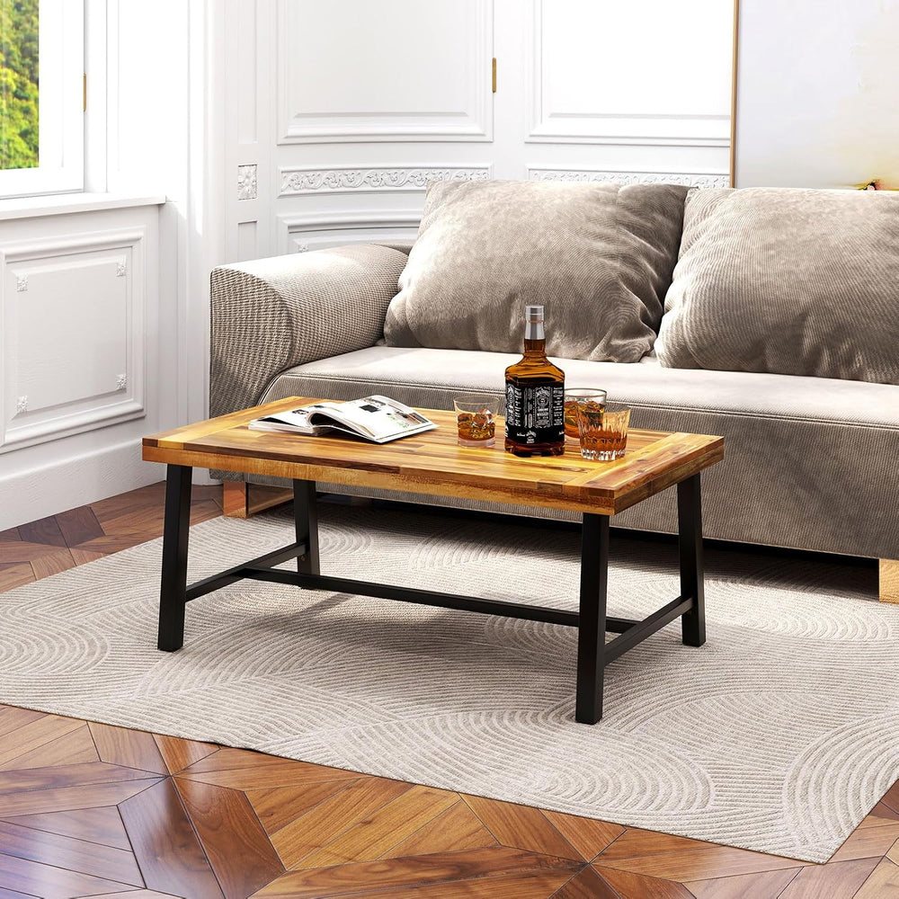 Tangkula Outdoor Acacia Wood Coffee Table, Rectangle Rustic Accent Table with...
