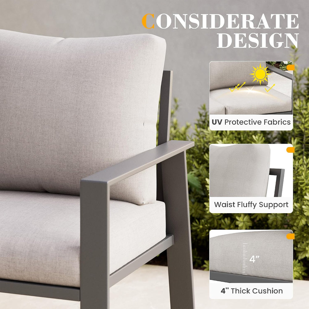 Aluminum Outdoor Loveseat with Coffee Table Small Furniture Patio Love Seat C...