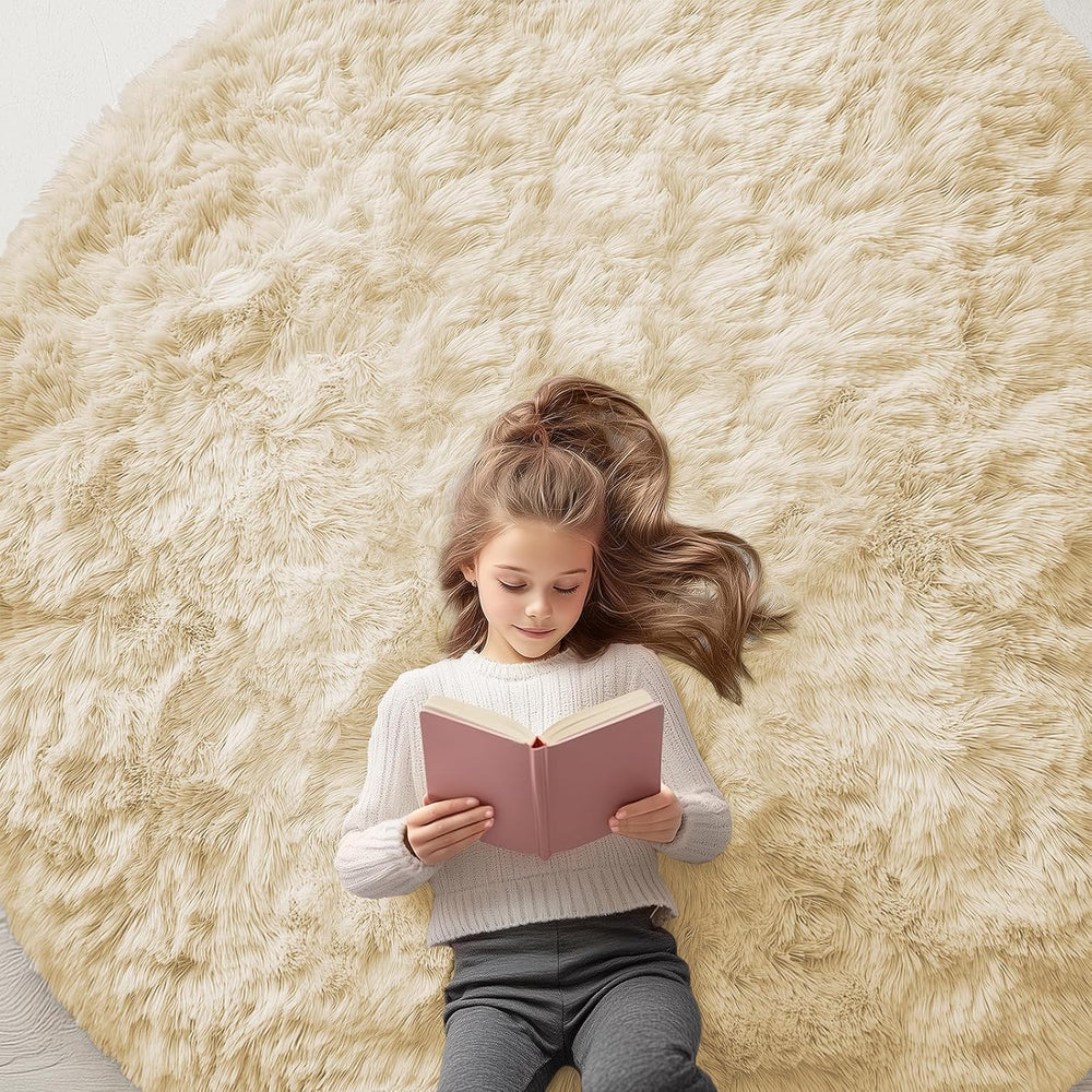 OLANLY Cream Round Rugs for Bedroom