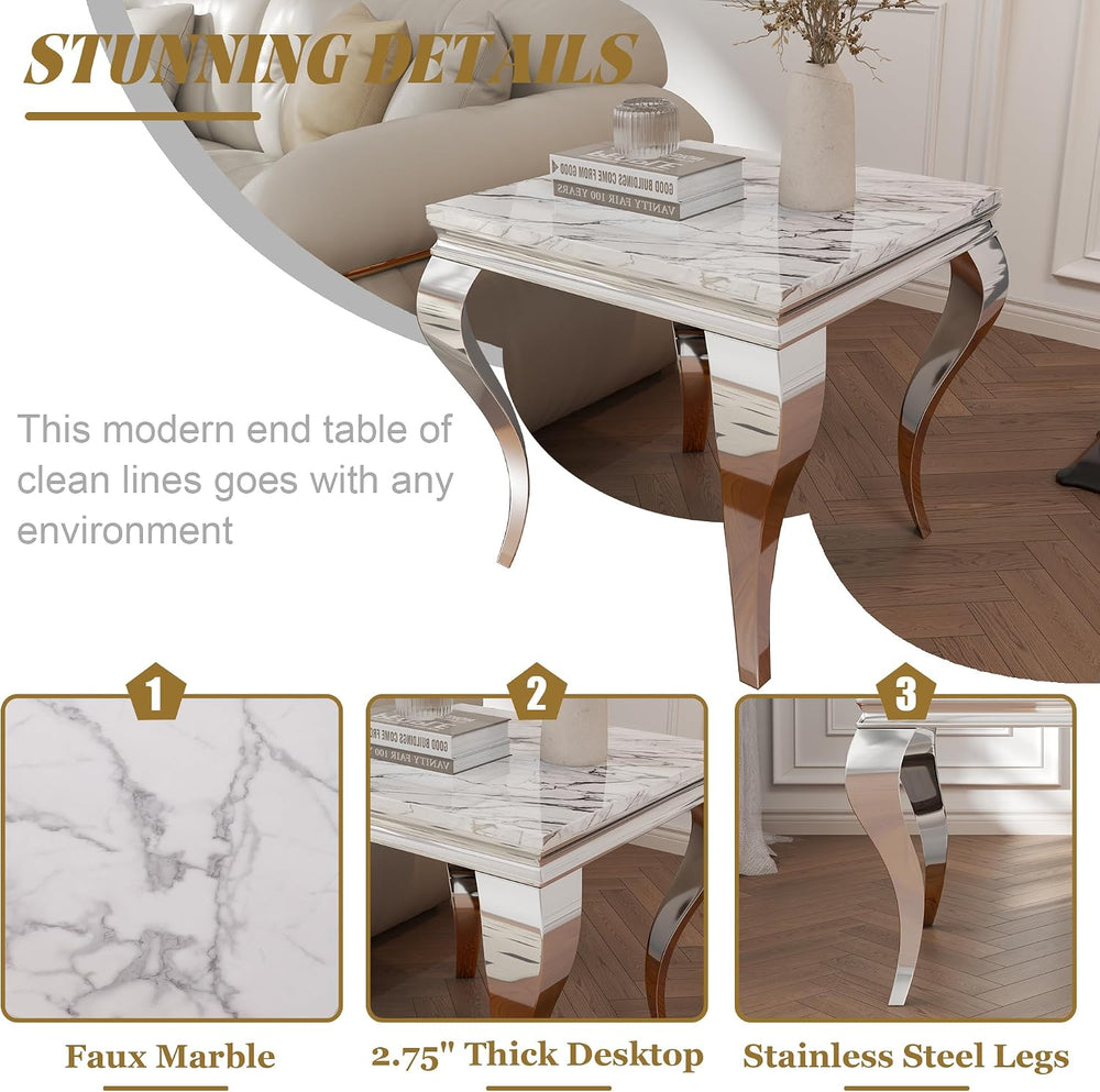 3 Piece Marble Living Room Table Set with 1 Coffee Table, 1 Console Sofa Tabl...