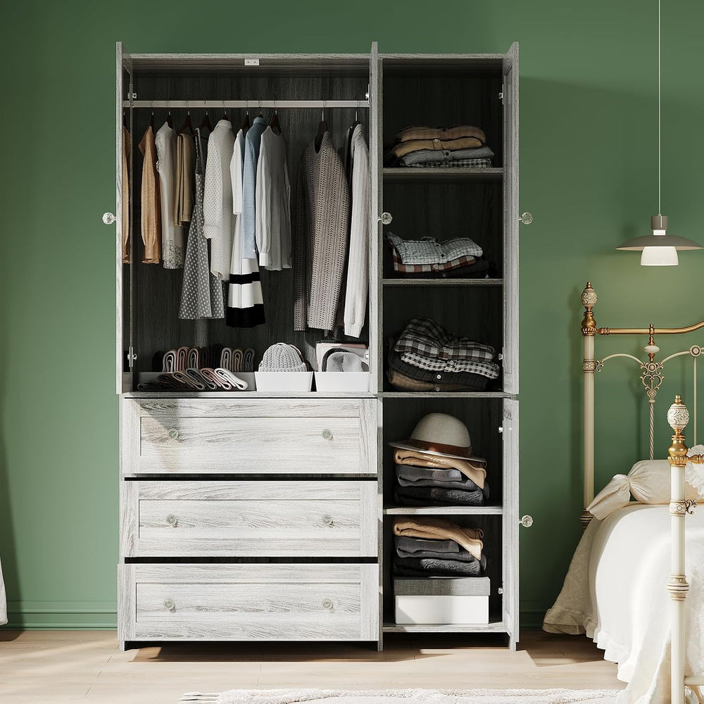 VOWNER 71" H Armoire Wardrobe Closet with 3 Drawers and Mirror