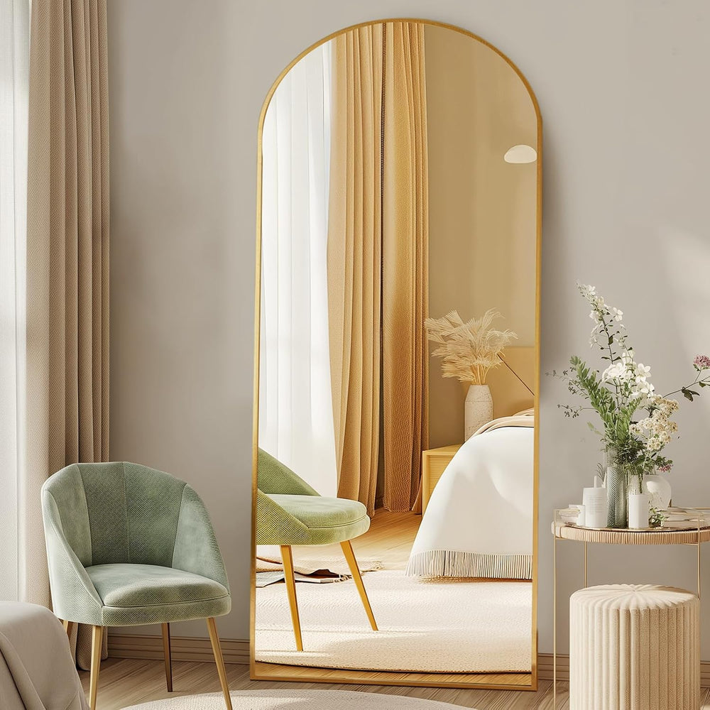 DUMOS 64"x21" Arched Full Length Floor Mirror, Full Body Mirror, Gold