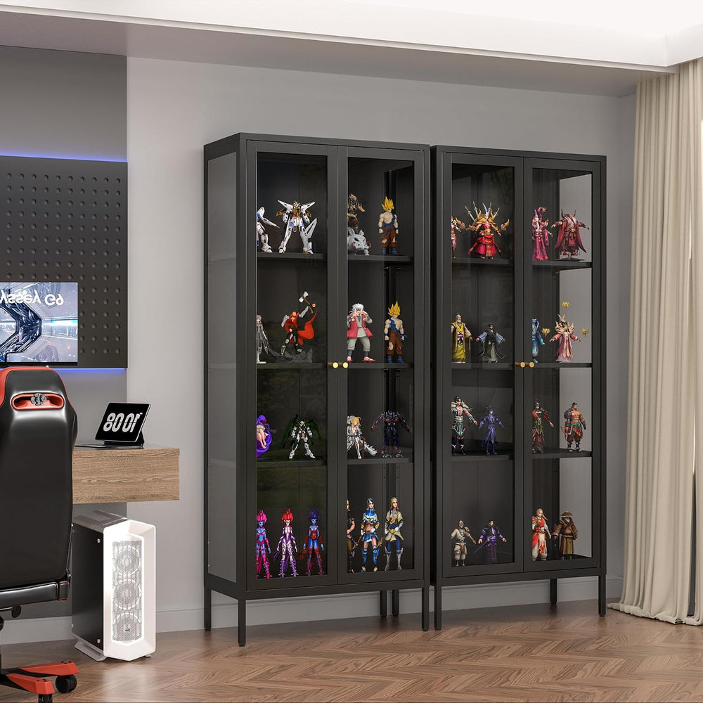 Polup 66" Black Glass Display Cabinet, 3-Side Clear View for Collectibles