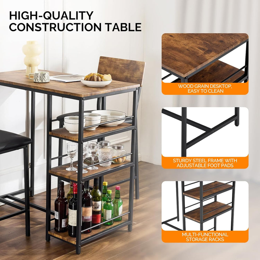 VINGLI Dining Table Set for 2, Kitchen Breakfast Counter Height Small 3 Piece...