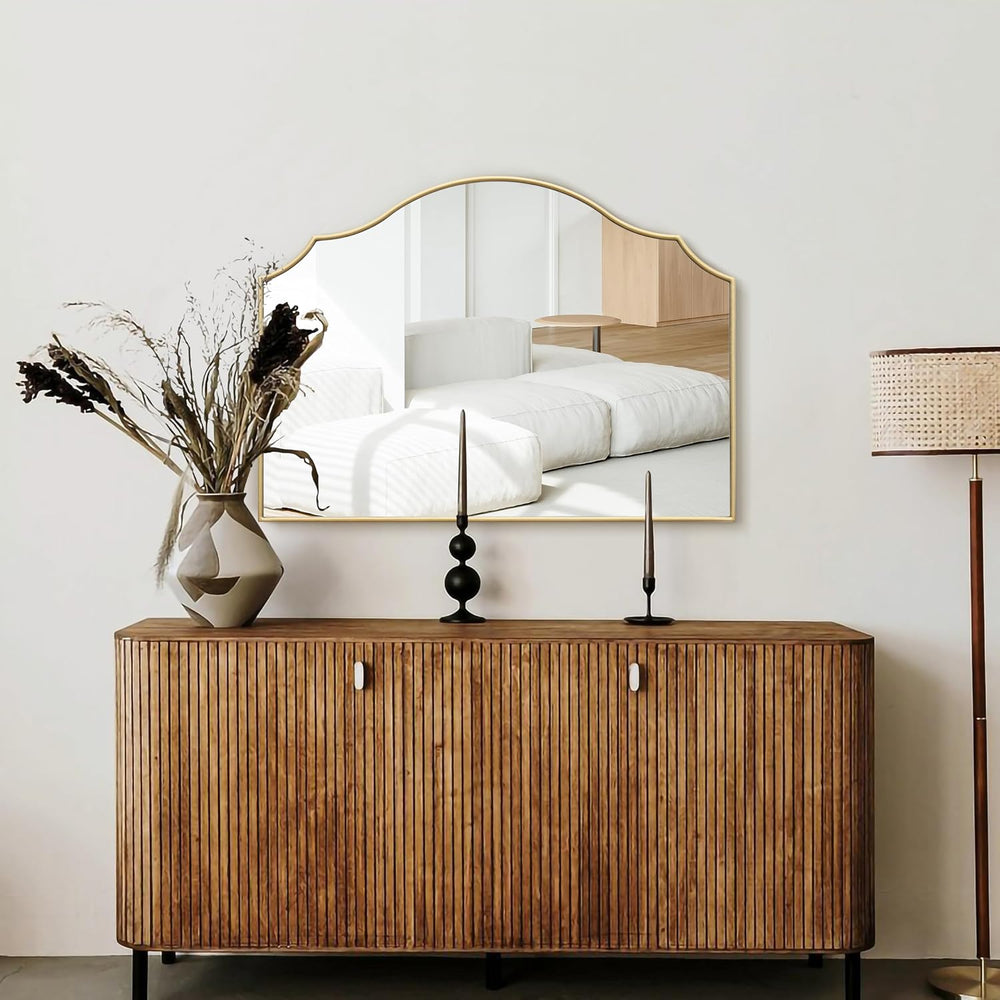Besdomus Gold Scalloped Dresser Mirror: 35"x26" Wooden Bathroom Mirror
