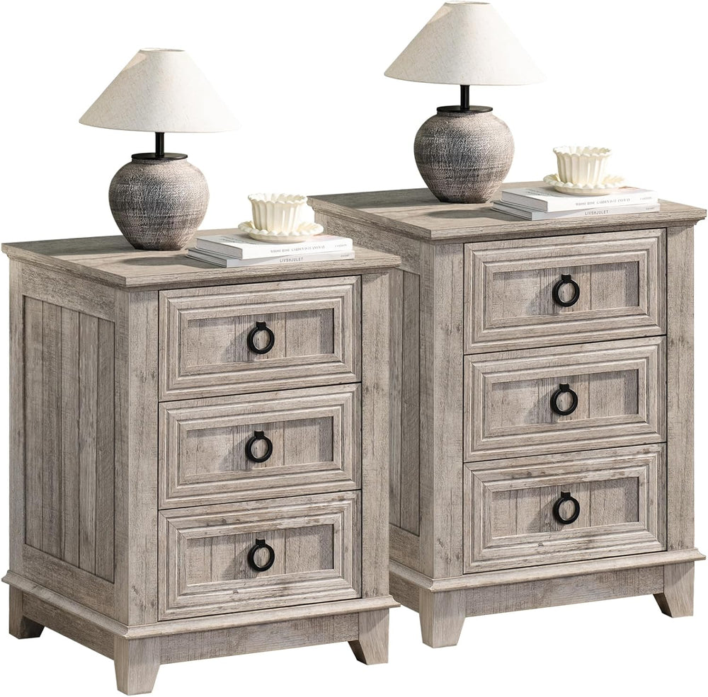 Joaxswe Farmhouse Nightstand Set 2, 18'' End Table | Sofa Bed Side Ta...