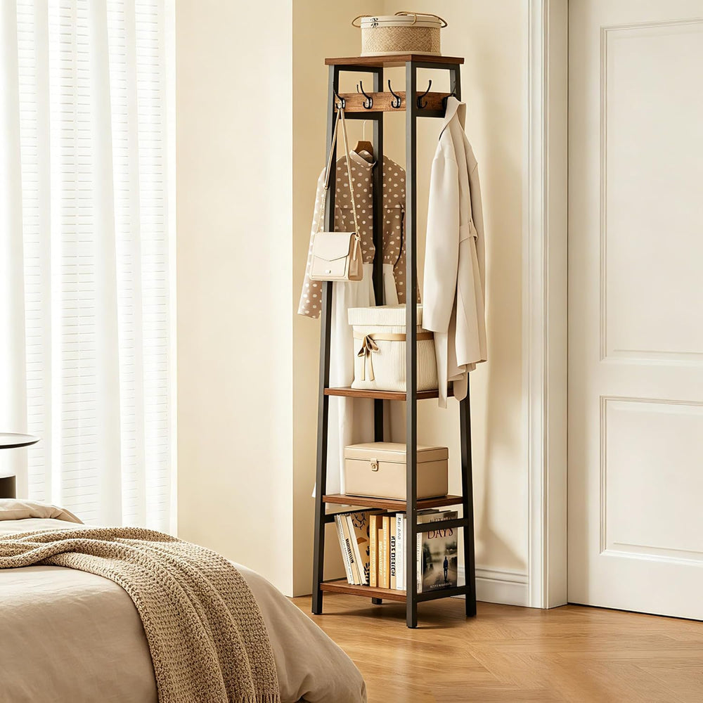 Coat Rack Freestanding, Coat Stand with 3 Shelves and 7 Hooks, Hall Tree Free...