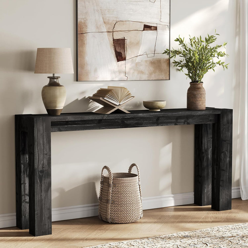Solid Wood Black Console Table for Entryway, 70.9-Inch Extra Long Narrow Sofa...