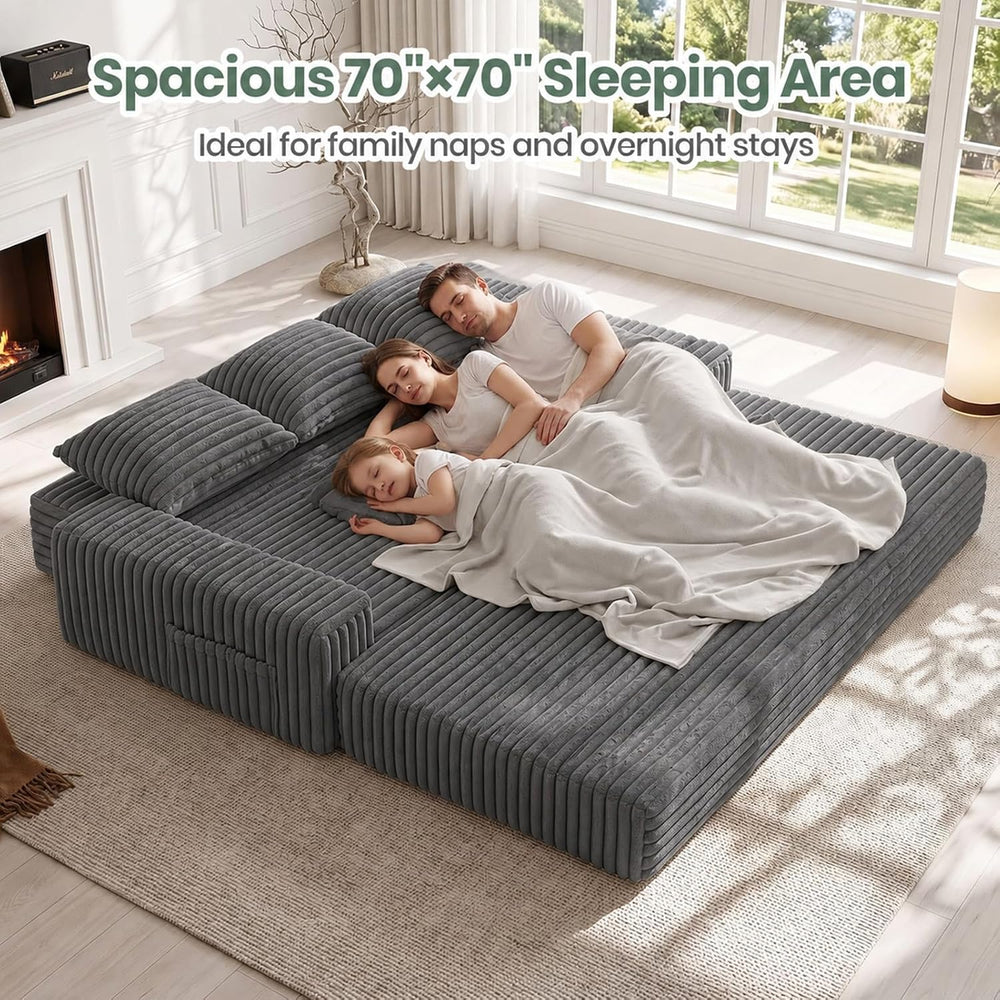 JUIKURY 70" Convertible Sofa Bed, Corduroy Boneless Couch with Pocket
