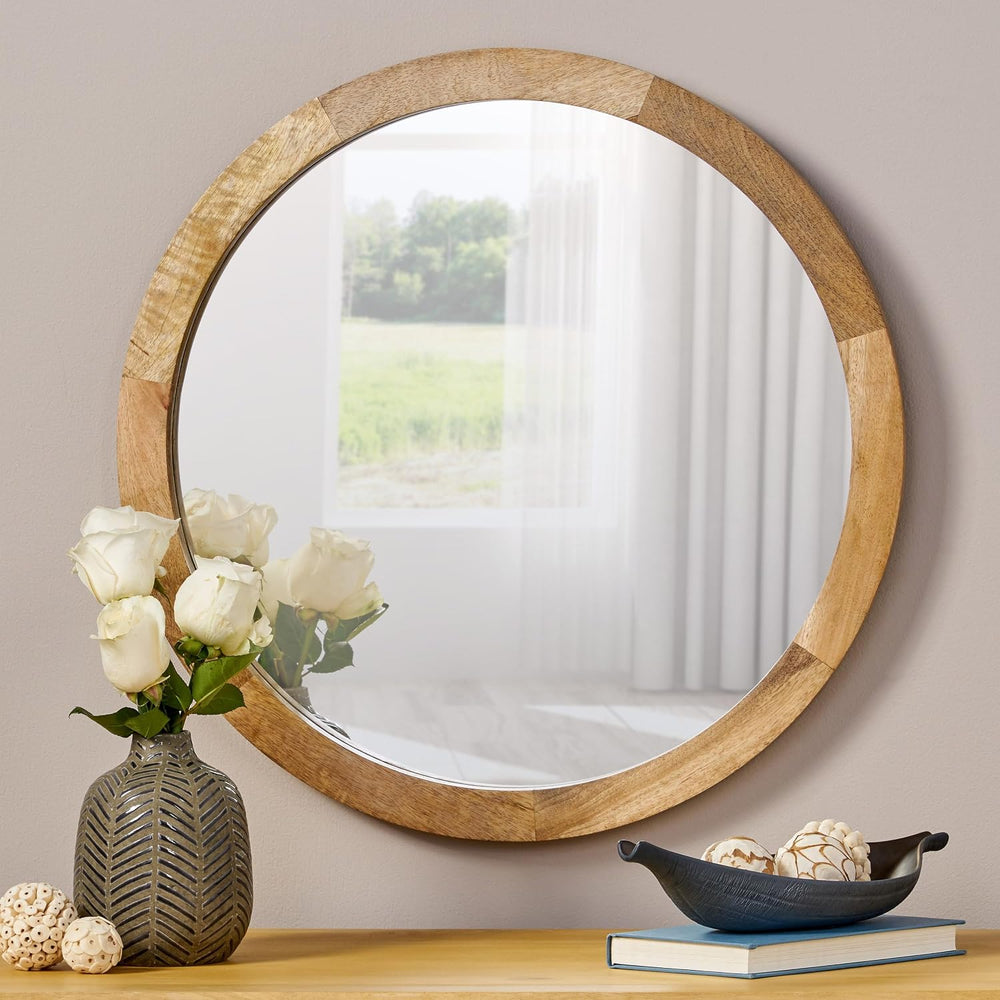 Christopher Knight Home Solis 23.50" H Round Wall Mirror, Mango Wood Wal...