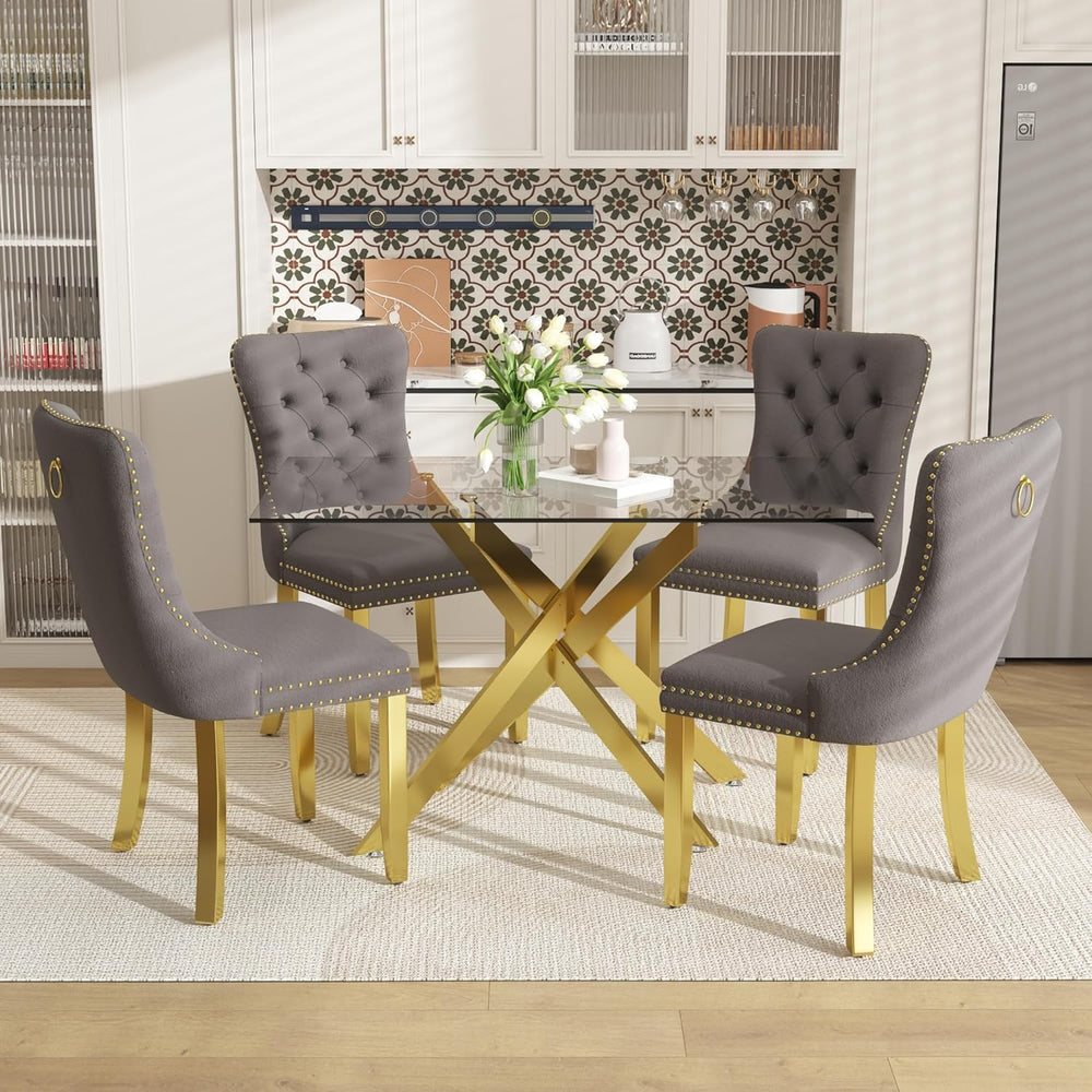 51 Inch Glass Dining Table Set for 4, Rectangular Glass Kitchen Table with 4 ...