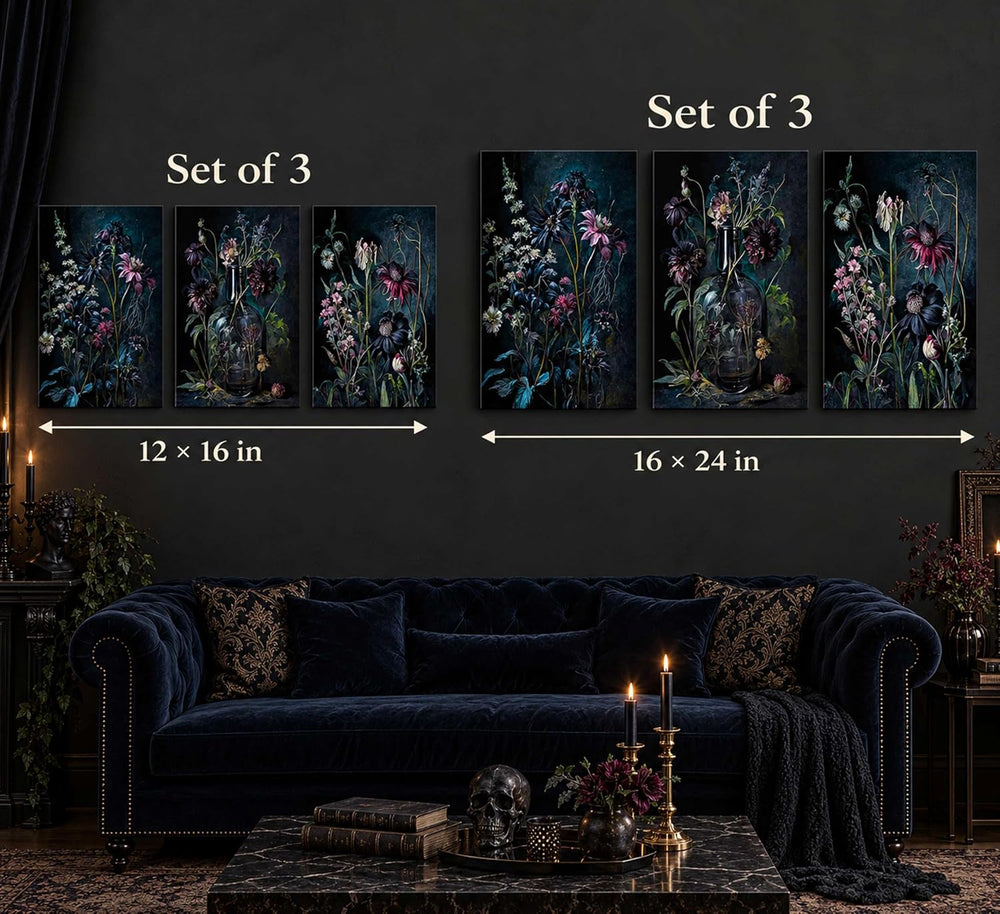 hijyord 3 Pcs Dark Academia Floral Canvas Wall Art 16x24in
