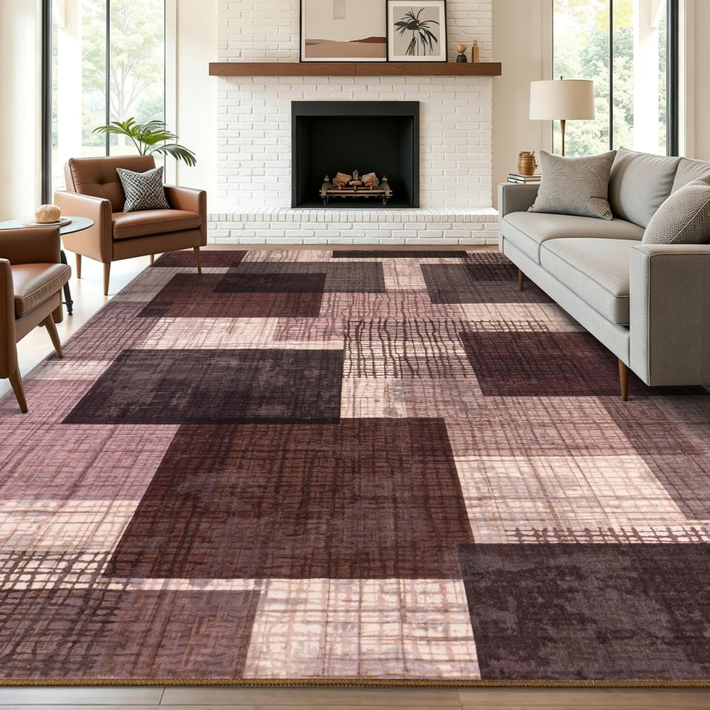 8x10 Washable Area Rug for Living Room Modern Geometric Patchwork Purple