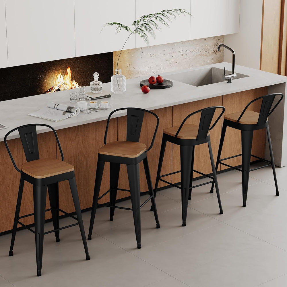 Aklaus Metal Bar Stools Set of 4,24 inch Barstools Counter Height BarStools w...