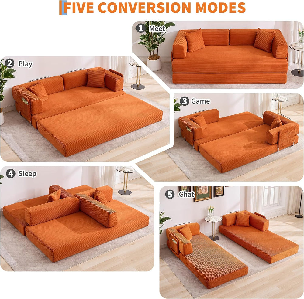 Garvee 5-in-1 Convertible Sofa Bed, 78.8" Modular Corduroy Sleeper with ...