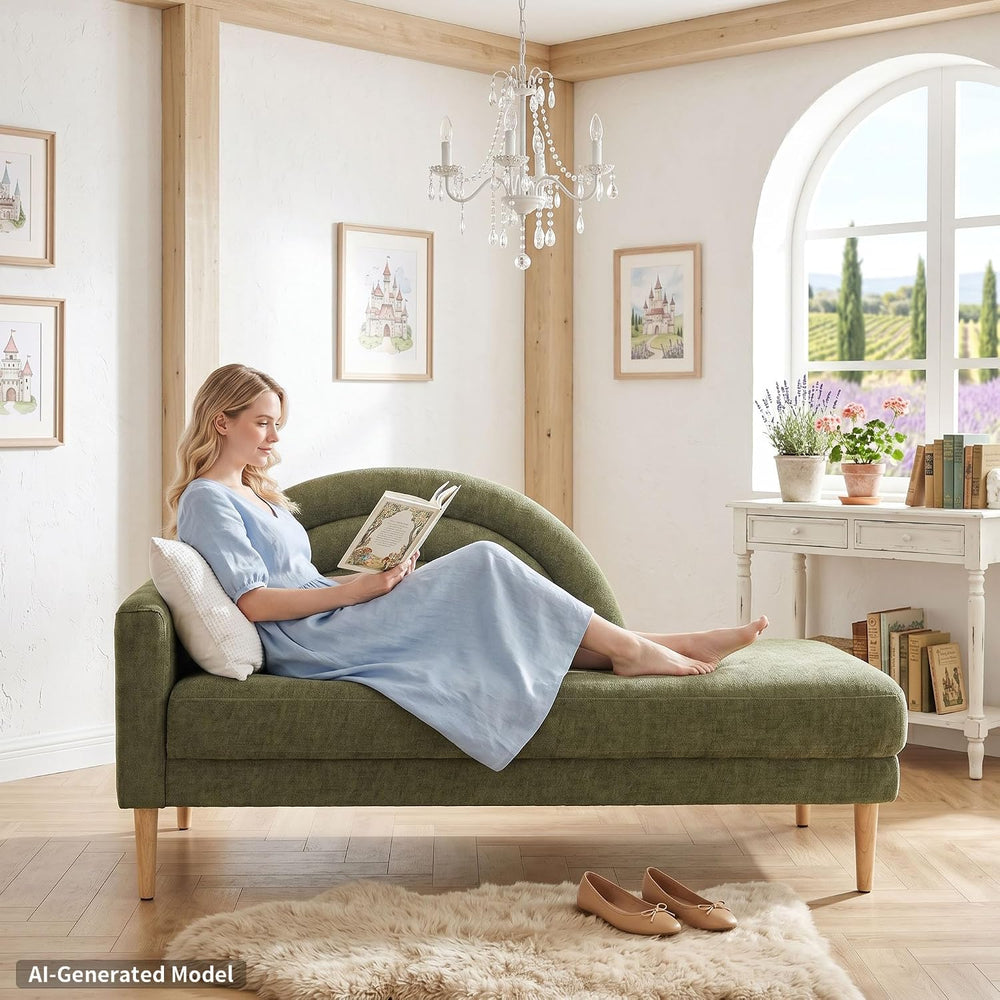 62.2" Linen Chaise Lounge Chair Indoor with Right Armres, Olive Green