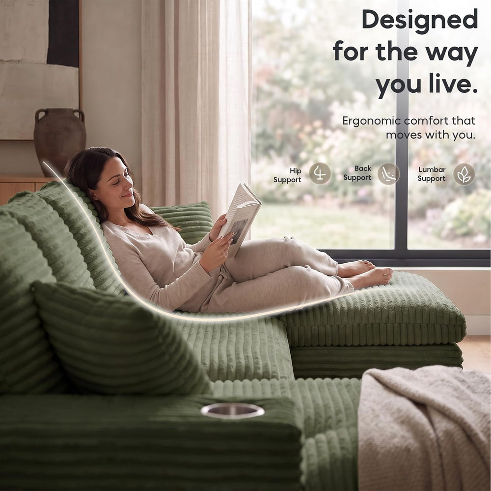 120" Modular Sectional Sofa, U-Shape Boneless Couch, Green