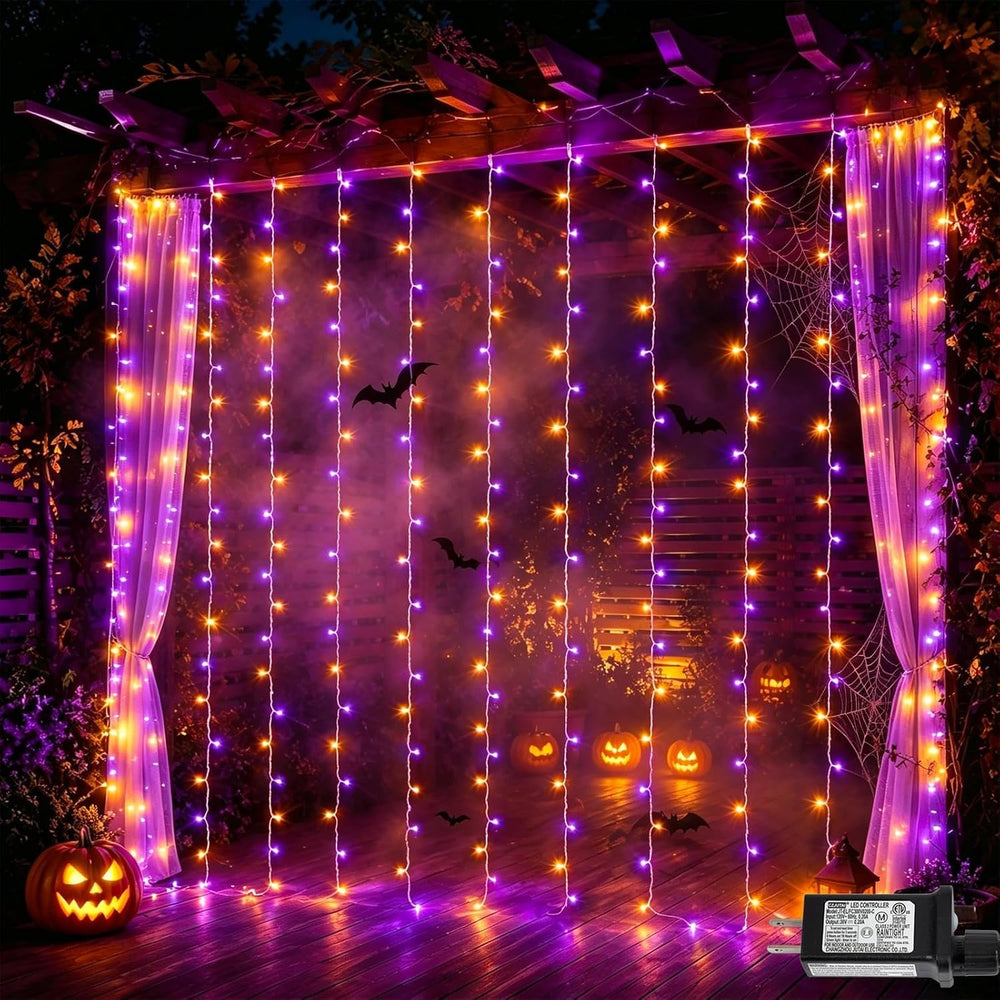 YEGUO 300 LED Orange and Purple Halloween Lights, Curtain Lights Plug in, 8 M...