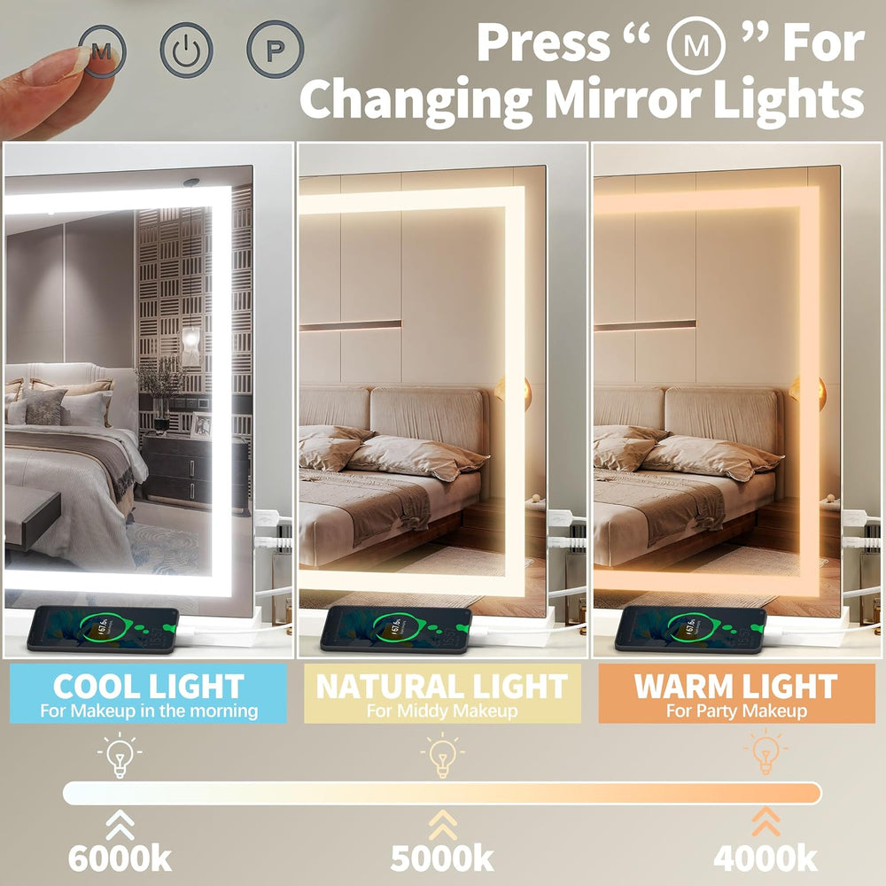 FENNIO 23" x 18" Vanity Mirror with Lights๏ผLED Makeup Mirror๏ผHollyw...