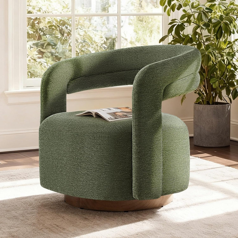 KISLOT, Swivel Accent Chair, Modern Arm Chair with Wooden Base, Olive Green