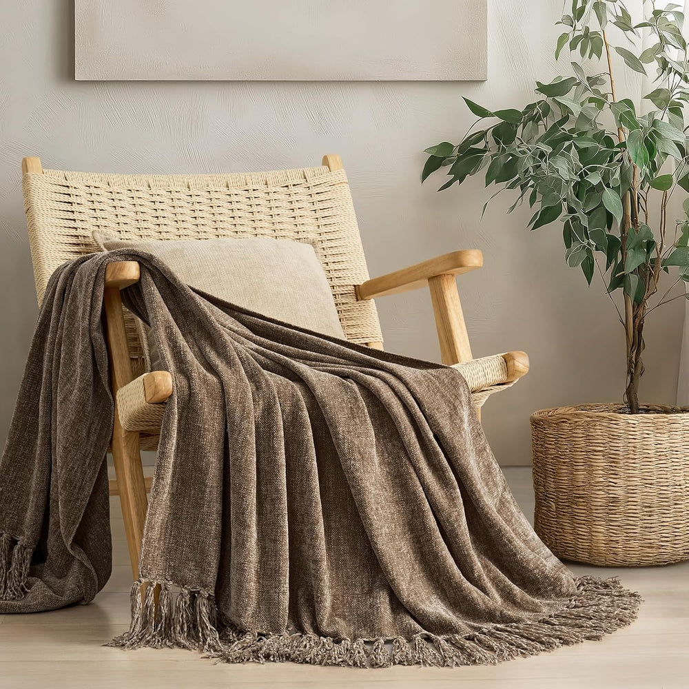 EverGrace Chenille Knit Throw Blanket for Couch, 60"x80", Mocha Brown