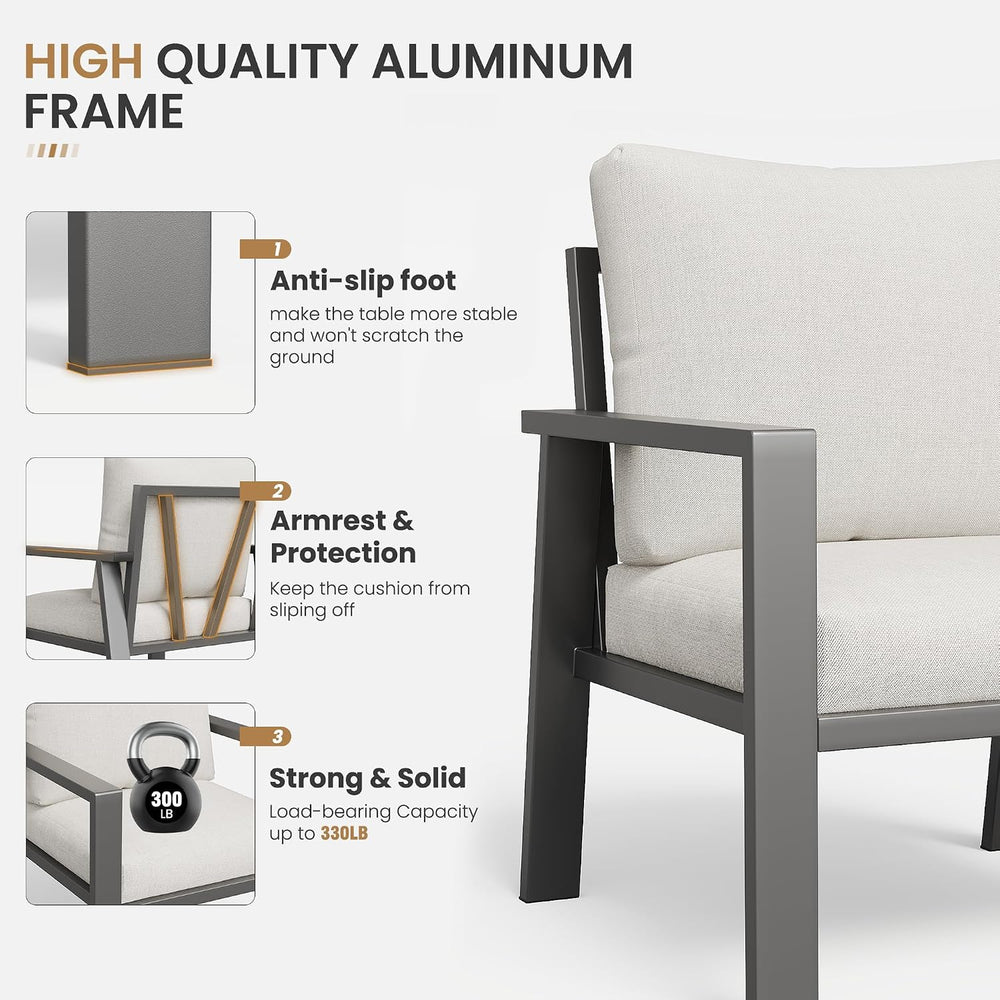 Aluminum Outdoor Loveseat with Coffee Table Small Furniture Patio Love Seat C...