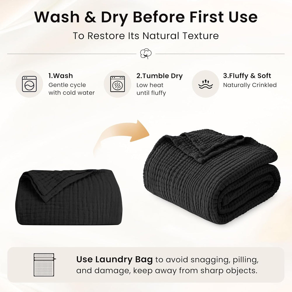 Love's Cabin 100% Cotton Muslin Blanket King Size for Bed, Black