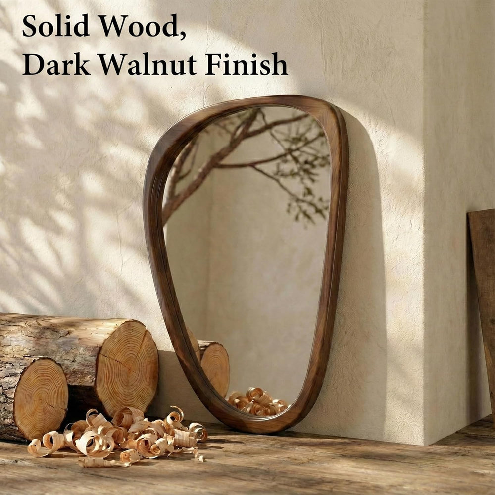 20x30 Inch Dark Walnut Asymmetrical Wood Wall Mirror for Entryway