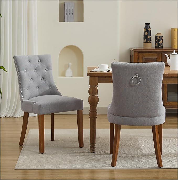 Upholstered Tufted Dining Chairs Set of 2, Fabric Side Dining Room Chairs wit...