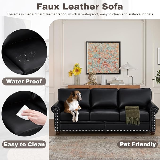 2 Piece Faux Leather Sofa Set,Modern Chair and Couch Sets with Storage,Mid Ce...