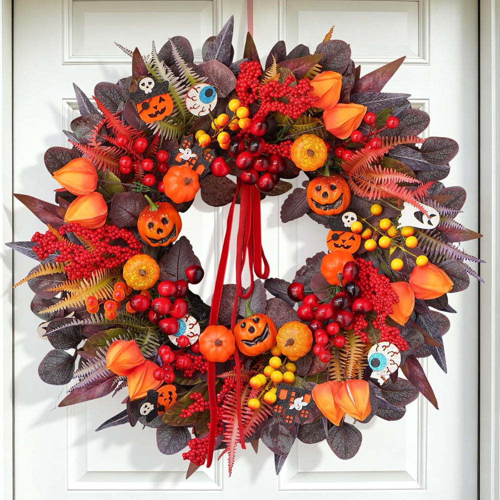 Halloween Wreaths for Front Door 24" Jack O'Lantern Halloween Wreath