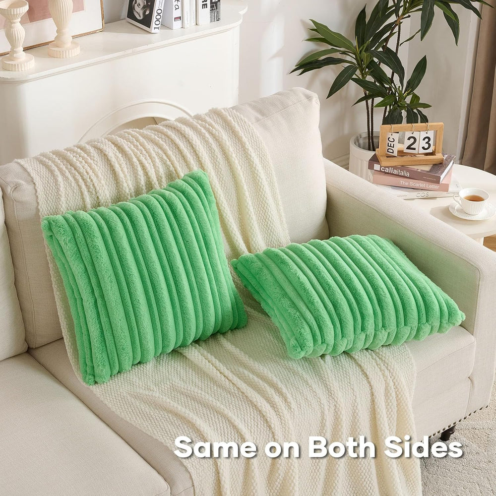 FUTEI Pack of 2 Faux Rabbit Fur Throw Pillow Covers 26x26 Inch,Grass Green