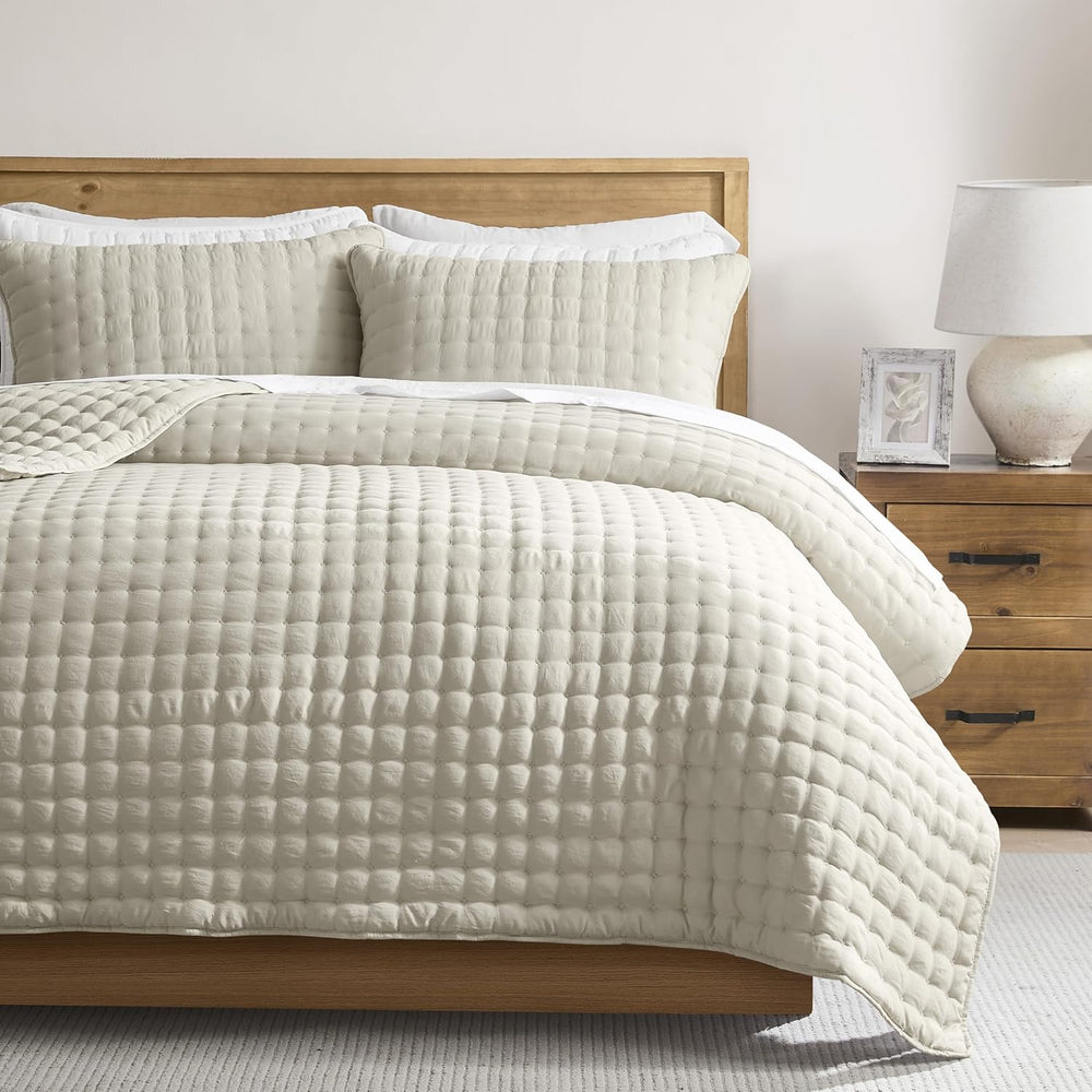 WDCOZY Cloud Soft Quilt Set, King Size, Light Beige, 3 Pieces 104x90 inches