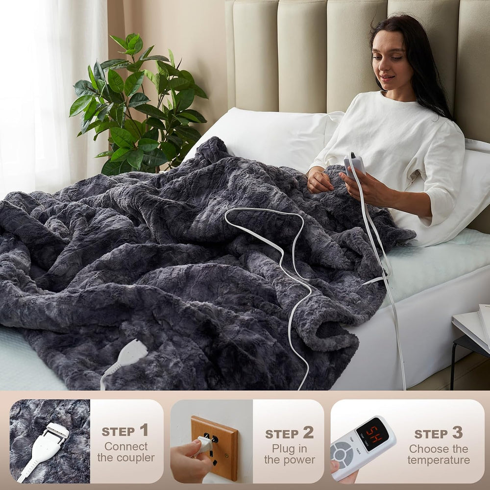 Hansleep Heated Blanket Throw, Soft Electric Blanket 50x60in, Grey