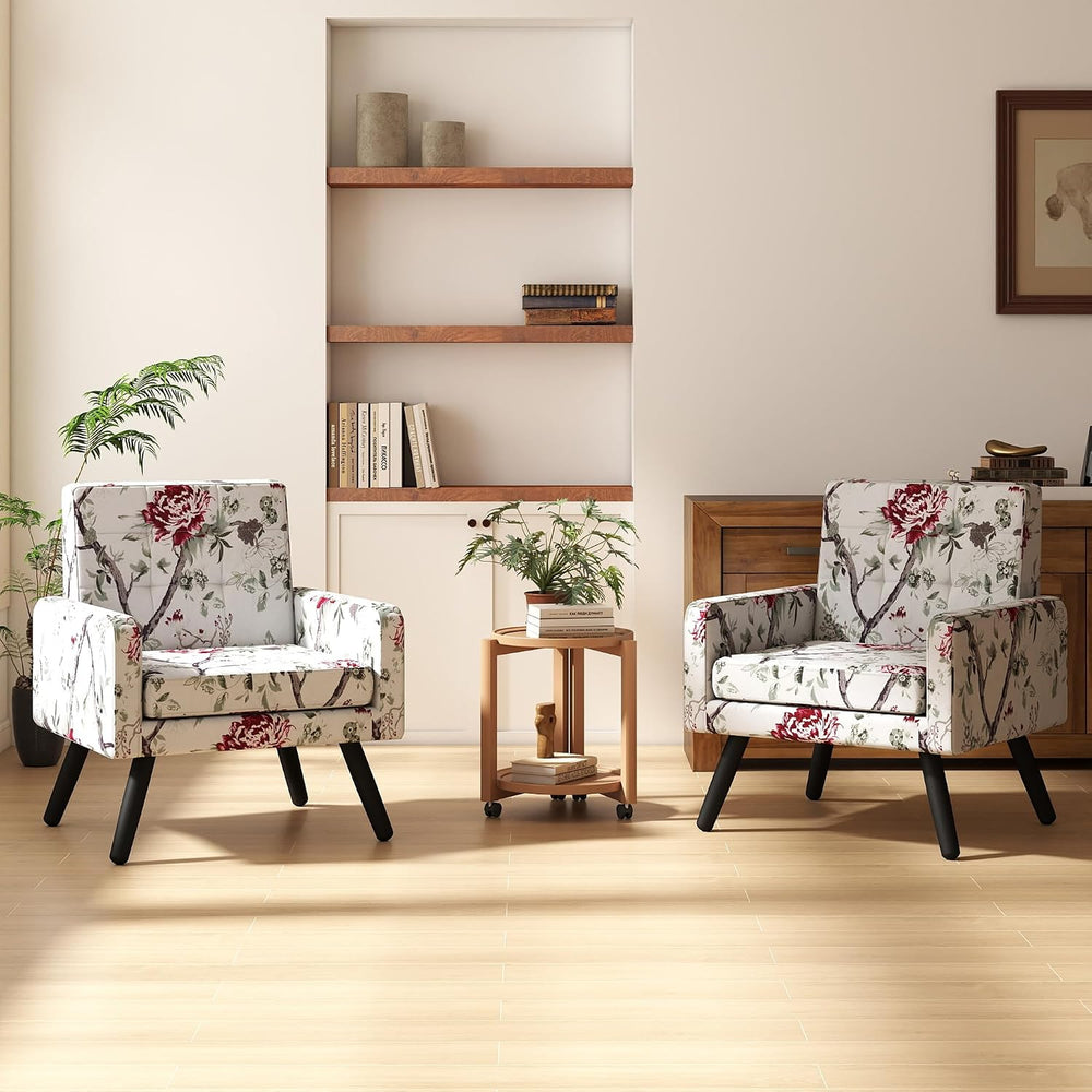 Accent Chair for Living Room Set of 2, Comfy Armchair, Cream