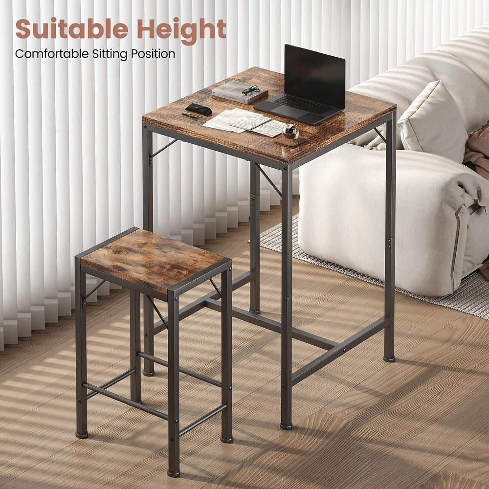 Homeiju Bar Table and Chairs Set, Square Bar Table with 2 Stools, Space-Savin...